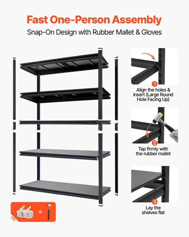 Alt view image 5 of 8 - VEVOR Storage Shelves, 5-Tier Adjustable, 2500 lbs Capacity, Heavy Duty Garage Storage Shelving Unit, Metal Utility Rack Shelf, for Garage Warehouse Basement Kitchen, 48.43" W x 18.31" D x 71.38" H