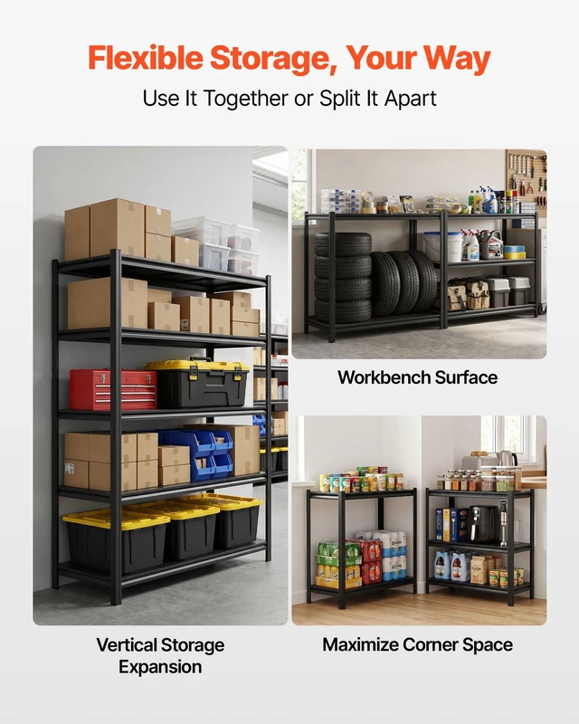Alt view image 4 of 8 - VEVOR Storage Shelves, 5-Tier Adjustable, 2500 lbs Capacity, Heavy Duty Garage Storage Shelving Unit, Metal Utility Rack Shelf, for Garage Warehouse Basement Kitchen, 48.43" W x 18.31" D x 71.38" H
