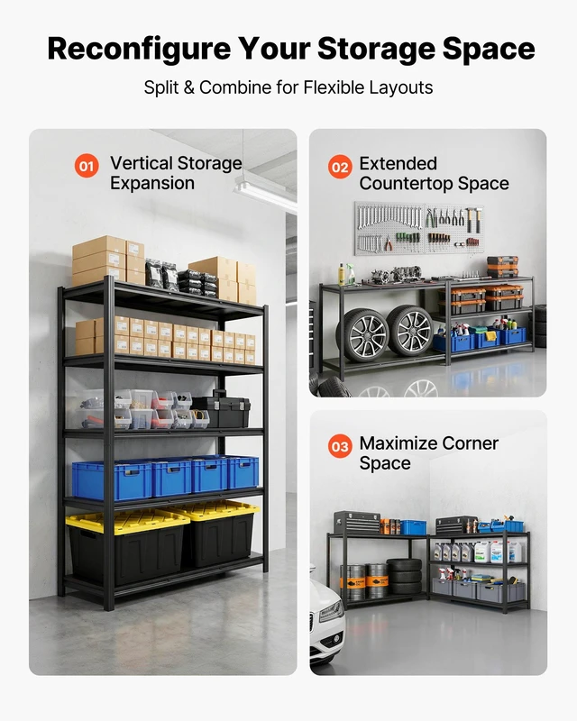 Alt view image 4 of 8 - VEVOR Storage Shelves, 5-Tier Adjustable, 3000 lbs Capacity, Heavy Duty Garage Storage Shelving Unit, Metal Utility Rack Shelf, for Garage Workshop Warehouse Basement, 48.43" W x 20.55" D x 71.38" H