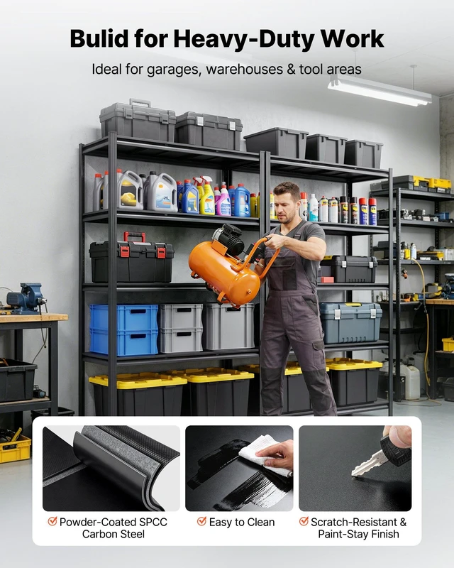 Alt view image 5 of 8 - VEVOR Storage Shelves, 5-Tier Adjustable, 3000 lbs Capacity, Heavy Duty Garage Storage Shelving Unit, Metal Utility Rack Shelf, for Garage Workshop Warehouse Basement, 48.43" W x 20.55" D x 71.38" H