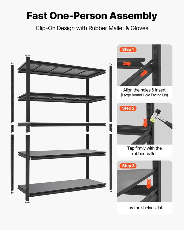 Alt view image 7 of 8 - VEVOR Storage Shelves, 5-Tier Adjustable, 3000 lbs Capacity, Heavy Duty Garage Storage Shelving Unit, Metal Utility Rack Shelf, for Garage Workshop Warehouse Basement, 48.43" W x 20.55" D x 71.38" H