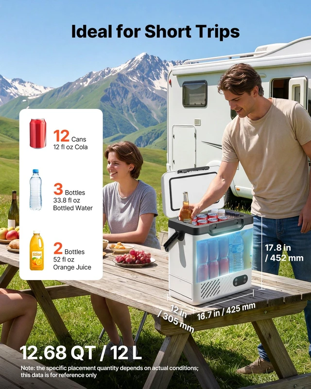 Alt view image 2 of 8 - VEVOR 12 Volt Refrigerator, 12.68 QT/ 12L Car Fridge, Portable Electric Freezer Compressor with Handle, 12V/24V DC 100-240V AC, -4°F to 68/-20 to 20, for Truck Van RV SUV Boat Travel Camping