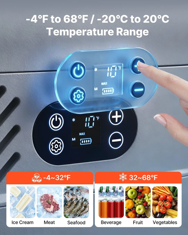 Alt view image 3 of 8 - VEVOR 12 Volt Refrigerator, 12.68 QT/ 12L Car Fridge, Portable Electric Freezer Compressor with Handle, 12V/24V DC 100-240V AC, -4°F to 68/-20 to 20, for Truck Van RV SUV Boat Travel Camping