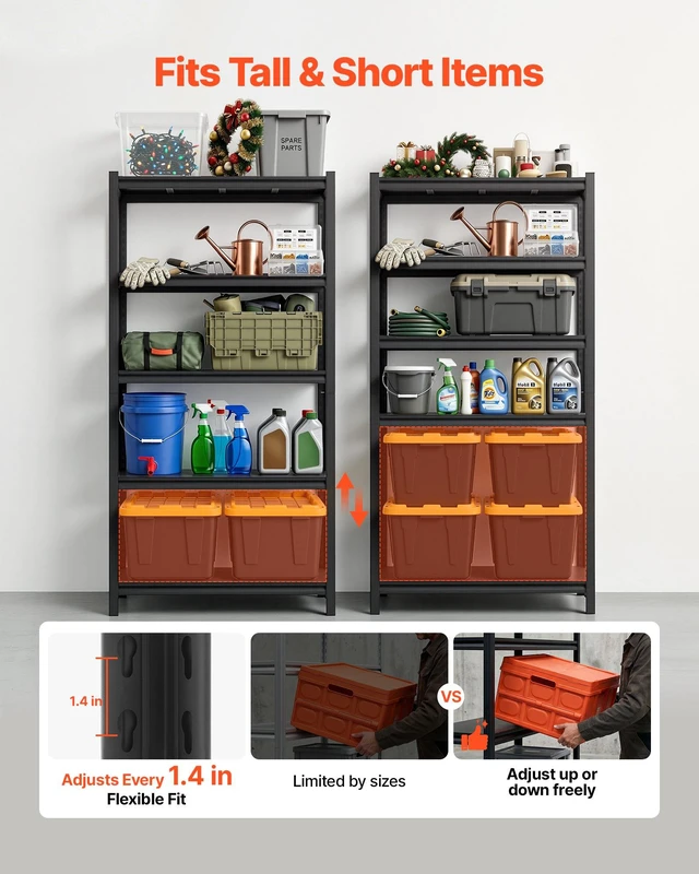 Alt view image 3 of 8 - VEVOR Storage Shelves, 5-Tier Adjustable, 3000 lbs Capacity, Heavy Duty Garage Storage Shelving Unit, Metal Utility Rack Shelf, for Garage Warehouse Basement Kitchen, 36.42" W x 16.42" D x 71.38" H