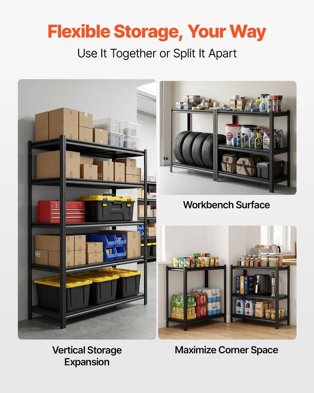 Alt view image 4 of 8 - VEVOR Storage Shelves, 5-Tier Adjustable, 3000 lbs Capacity, Heavy Duty Garage Storage Shelving Unit, Metal Utility Rack Shelf, for Garage Warehouse Basement Kitchen, 36.42" W x 16.42" D x 71.38" H