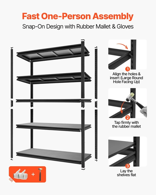 Alt view image 5 of 8 - VEVOR Storage Shelves, 5-Tier Adjustable, 3000 lbs Capacity, Heavy Duty Garage Storage Shelving Unit, Metal Utility Rack Shelf, for Garage Warehouse Basement Kitchen, 36.42" W x 16.42" D x 71.38" H