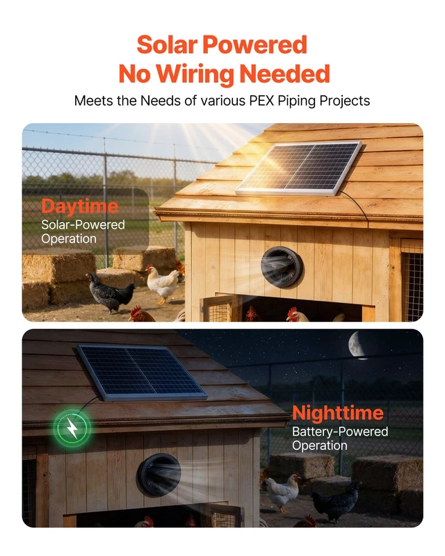 Alt view image 2 of 7 - VEVOR Solar Powered Fan, 20W Solar Panel with Battery Storage, 220 CFM Airflow, Adjustable Panel Angle, 2030 RPM High-Speed, Fast Air Exchange for Greenhouse, Grow Tents, Chicken Coops, Shelters