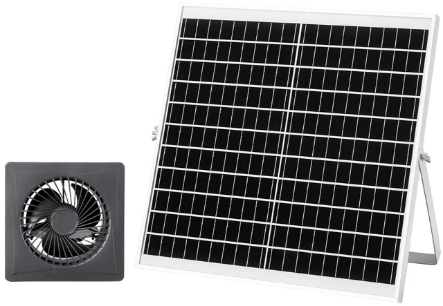 Main image of VEVOR Solar Powered Fan, 20W Solar Panel with Battery Storage, 220 CFM Airflow, Adjustable Panel Angle, 2030 RPM High-Speed, Fast Air Exchange for Greenhouse, Grow Tents, Chicken Coops, Shelters