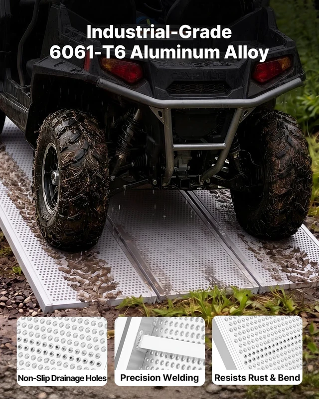 Alt view image 4 of 8 - VEVOR Aluminum Trailer Ramps, 76 x 54 in Tri-Folding Truck Ramps with Straps & Non-Slip Rubber Fingers, 1500LBS Capacity ATV Loading Ramps for Pickup Trucks, Motorcycles, Lawn Mowers, Tractors, Carts
