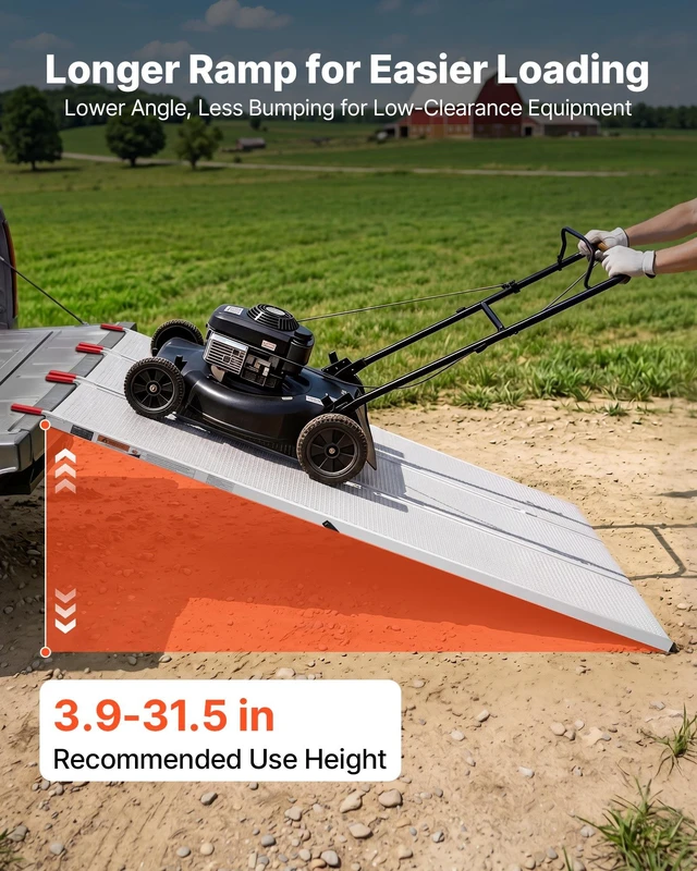 Alt view image 6 of 8 - VEVOR Aluminum Trailer Ramps, 76 x 54 in Tri-Folding Truck Ramps with Straps & Non-Slip Rubber Fingers, 1500LBS Capacity ATV Loading Ramps for Pickup Trucks, Motorcycles, Lawn Mowers, Tractors, Carts