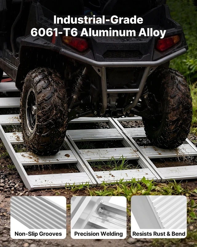 Alt view image 4 of 8 - VEVOR Aluminum Trailer Ramps, 76 x 50 in Tri-Folding Truck Ramps with Straps & Non-Slip Rubber Fingers, 1500LBS Capacity ATV Loading Ramps for Pickup Trucks, Motorcycles, Lawn Mowers, Tractors, Carts