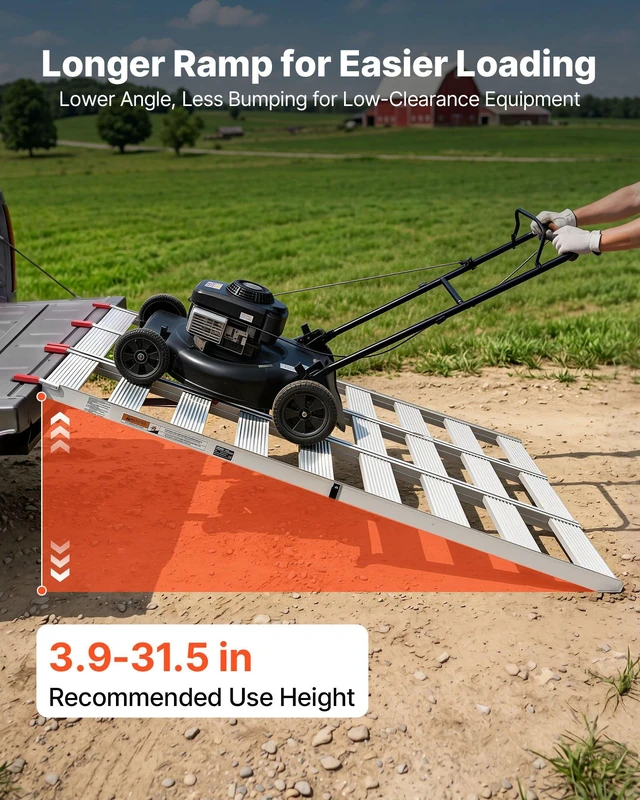 Alt view image 6 of 8 - VEVOR Aluminum Trailer Ramps, 76 x 50 in Tri-Folding Truck Ramps with Straps & Non-Slip Rubber Fingers, 1500LBS Capacity ATV Loading Ramps for Pickup Trucks, Motorcycles, Lawn Mowers, Tractors, Carts