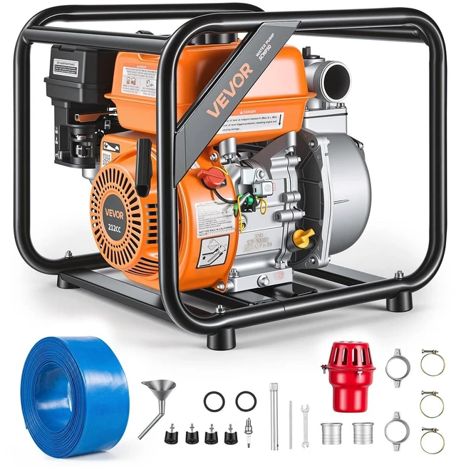 Main image of VEVOR Gas Powered Water Pump, 2 in, 132 GPM 7HP Semi Trash Water Transfer Pump Portable, Gasoline Engine with 25 ft Discharge Hose, Heavy Duty Frame, Cast Iron Impeller, for Irrigation, Ponds, Pools