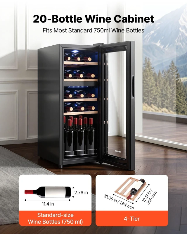 Alt view image 2 of 8 - VEVOR 20 Bottle Wine Fridge, Freestanding Wine Cooler Refrigerator, Dual Zone Cooler, 41 to 65 Adjustable Temp Mini Cellar, Glass Door, For Home Office Bar, Red White Champagne or Sparkling Wines