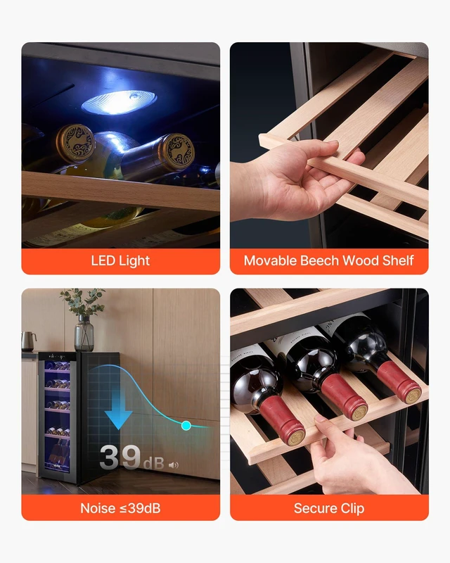 Alt view image 6 of 8 - VEVOR 20 Bottle Wine Fridge, Freestanding Wine Cooler Refrigerator, Dual Zone Cooler, 41 to 65 Adjustable Temp Mini Cellar, Glass Door, For Home Office Bar, Red White Champagne or Sparkling Wines