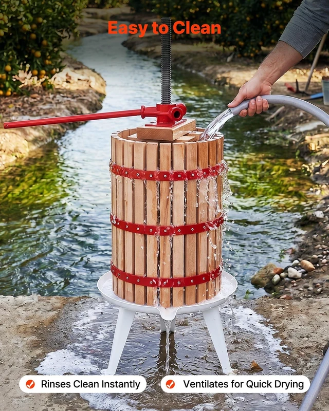 Alt view image 5 of 8 - VEVOR Fruit Wine Press, 7.93Gal/30L Manual Juice Maker, Solid Beech Wood Basket, Vintage Traditional Juicer with 6 Press Wooden Blocks, 2 Filter Bags, Heavy Duty Pole Handle Bar for Cider Apple Grape