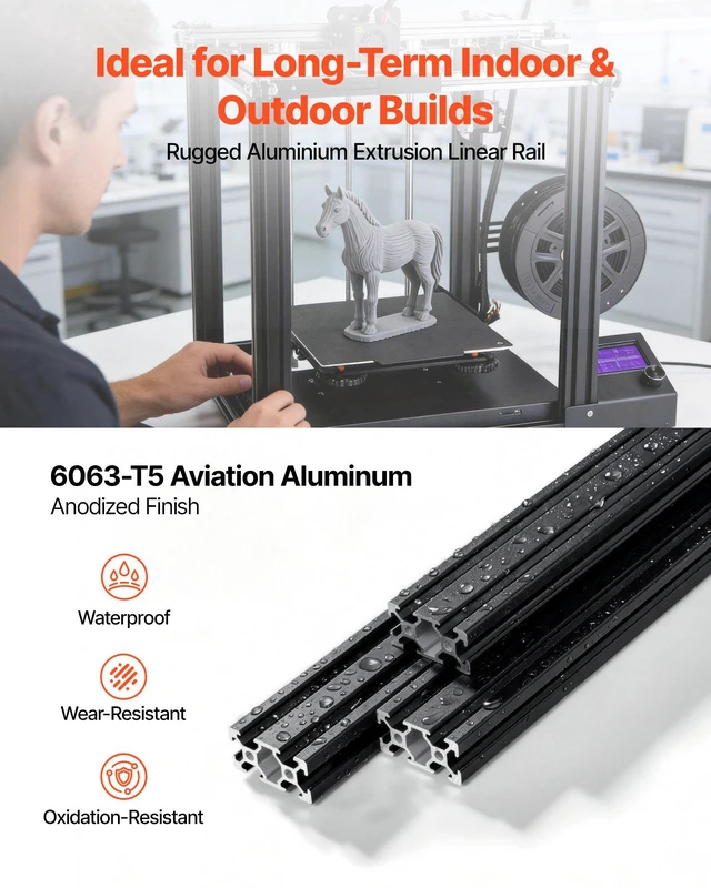 Alt view image 2 of 8 - VEVOR 5PCS 2040 Aluminum Extrusion Profile, 78.74 Inch 2000 mm, V Slot European Standard Anodized Linear Rail, High-Strength Extruded Aluminum Rail, for 3D Printer Parts and CNC DIY Workbench, Black