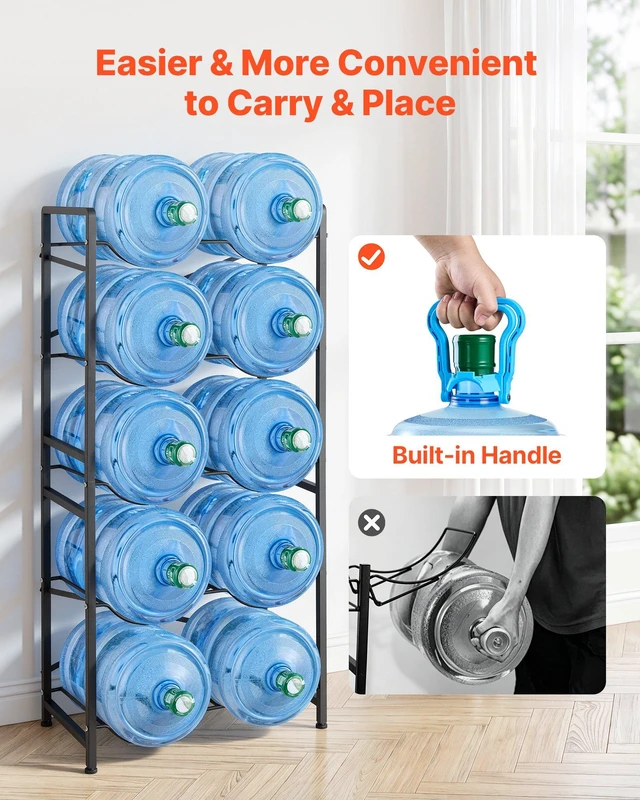 Alt view image 6 of 8 - VEVOR Water Jug Holder, 5 Tiers Double Rows 3 and 5 Gallon Water Bottle Holder for 10 Bottles, Heavy Duty Jug Rack Organizer with Handles, Easy Assembly, for Kitchen, Office, Living Room, Black