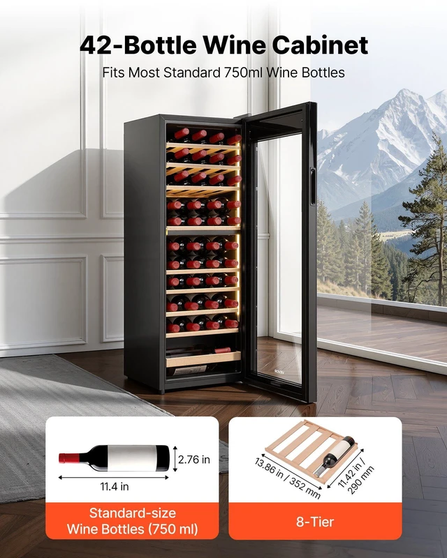 Alt view image 2 of 8 - VEVOR 42 Bottle Wine Fridge, Freestanding Wine Cooler Refrigerator, Dual Zone Cooler, 41 to 65 Adjustable Temp Mini Cellar, Glass Door, For Home Office Bar, Red White Champagne or Sparkling Wines