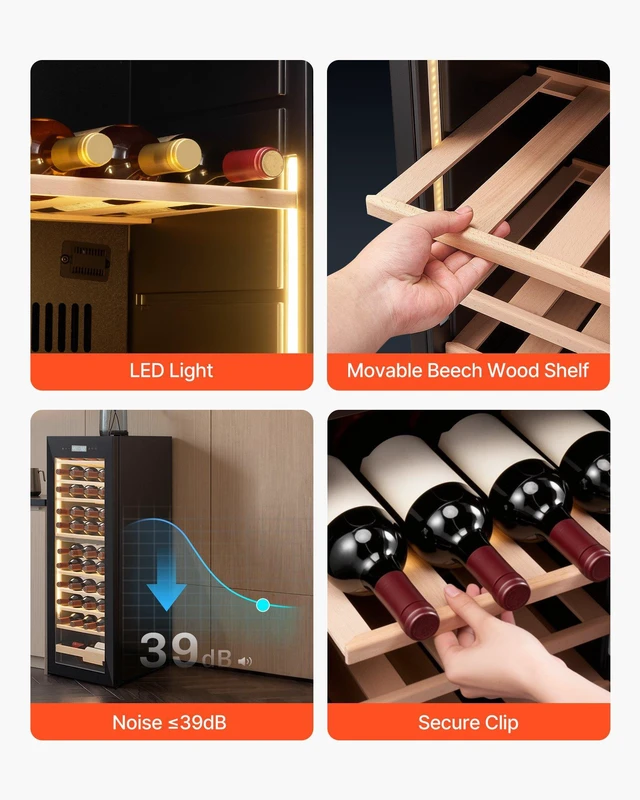 Alt view image 6 of 8 - VEVOR 42 Bottle Wine Fridge, Freestanding Wine Cooler Refrigerator, Dual Zone Cooler, 41 to 65 Adjustable Temp Mini Cellar, Glass Door, For Home Office Bar, Red White Champagne or Sparkling Wines
