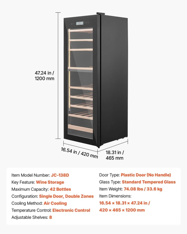 Alt view image 7 of 8 - VEVOR 42 Bottle Wine Fridge, Freestanding Wine Cooler Refrigerator, Dual Zone Cooler, 41 to 65 Adjustable Temp Mini Cellar, Glass Door, For Home Office Bar, Red White Champagne or Sparkling Wines