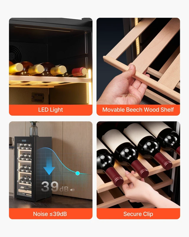 Alt view image 6 of 8 - VEVOR 32 Bottle Wine Fridge, Freestanding Wine Cooler Refrigerator, Dual Zone Cooler, 41 to 65 Adjustable Temp Mini Cellar, Glass Door, For Home Office Bar, Red White Champagne or Sparkling Wines