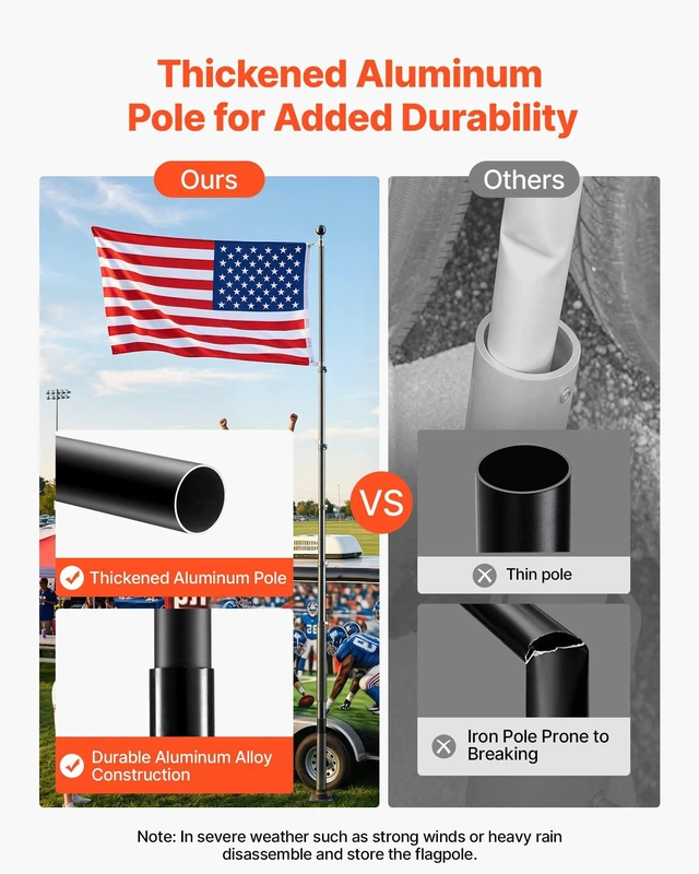 Alt view image 2 of 8 - VEVOR Flag Pole, 20ft Heavy Duty Telescopic Flagpole Kit with Mounting Base for Vehicles, Extra Thick Outdoor Aluminum Flagpole Kit with 3x5 American Flag for Sedans, Pickups, RVs, Food Trucks, Black