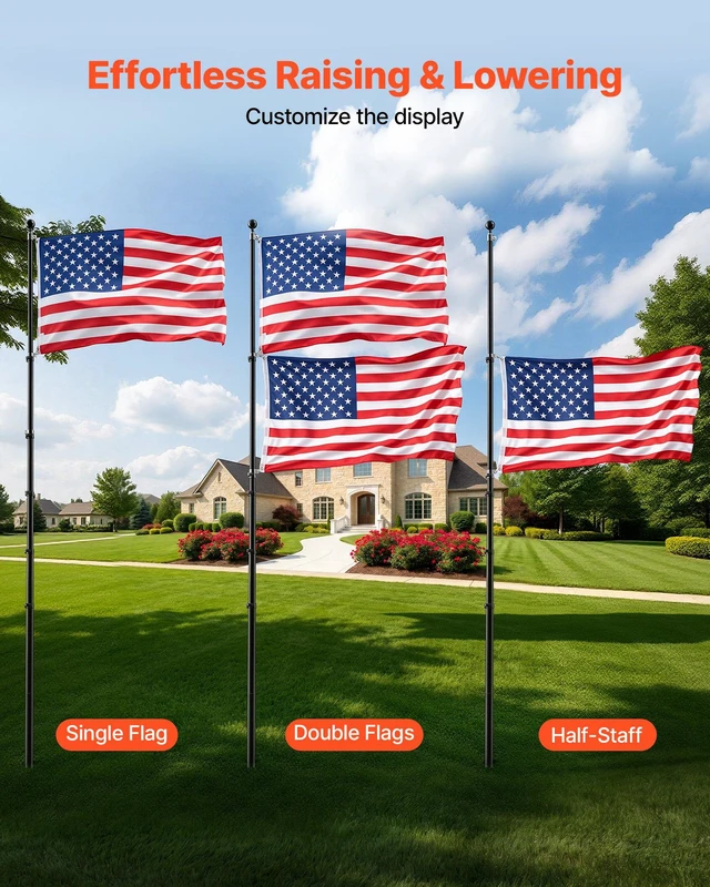 Alt view image 4 of 8 - VEVOR Flag Pole, 20ft Heavy Duty Telescopic Flagpole Kit with Mounting Base for Vehicles, Extra Thick Outdoor Aluminum Flagpole Kit with 3x5 American Flag for Sedans, Pickups, RVs, Food Trucks, Black