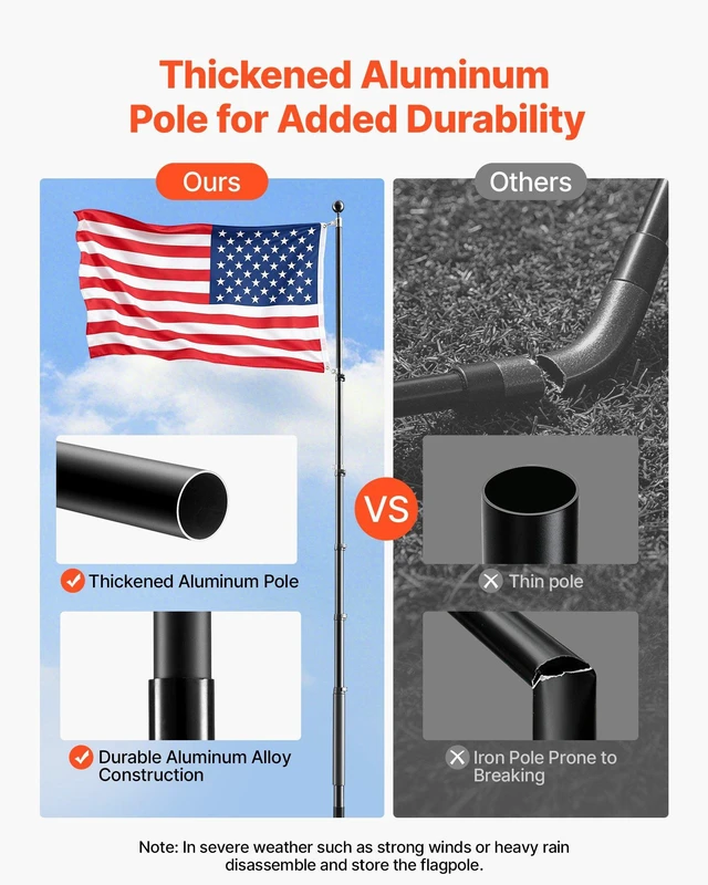 Alt view image 2 of 8 - VEVOR Flag Pole, 30ft Heavy Duty Telescopic Flagpole Kit for Outside House In Ground, Extra Thick Outdoor Aluminum Flagpole Kit with 3x5 American Flag for Yard, Residential or Commercial Use, Black