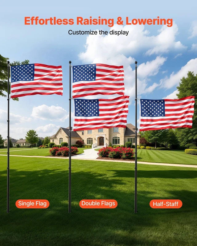 Alt view image 4 of 8 - VEVOR Flag Pole, 30ft Heavy Duty Telescopic Flagpole Kit for Outside House In Ground, Extra Thick Outdoor Aluminum Flagpole Kit with 3x5 American Flag for Yard, Residential or Commercial Use, Black