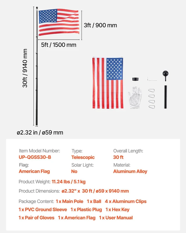 Alt view image 7 of 8 - VEVOR Flag Pole, 30ft Heavy Duty Telescopic Flagpole Kit for Outside House In Ground, Extra Thick Outdoor Aluminum Flagpole Kit with 3x5 American Flag for Yard, Residential or Commercial Use, Black