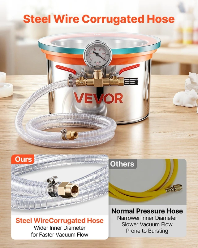 Alt view image 5 of 8 - VEVOR 1.5 Gallon Vacuum Chamber, Stainless Steel, Vacuum Degassing Chamber with Tempered Glass Lid, Hose, Air Filter, for Resin Casting, Stabilizing Wood, Degassing Silicone, Epoxies, Essential Oils