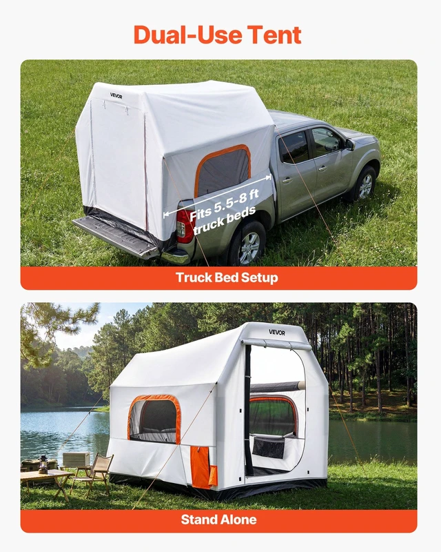 Alt view image 6 of 8 - VEVOR Inflatable Pickup Truck Tent, 7.2 x 5.4 FT 3-Season Truck Bed Tent with Ventilated Mesh Windows, PU2000mm Waterproof Pickup Camping Tents for Outdoor Hiking Activities - Air Pump Included