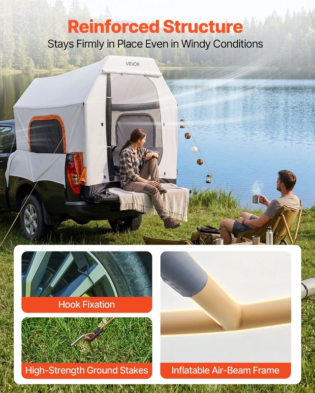 Alt view image 3 of 8 - VEVOR Inflatable Pickup Truck Tent, 7.2 x 5.4 FT 3-Season Truck Bed Tent with Ventilated Mesh Windows, PU2000mm Waterproof Pickup Camping Tents for Outdoor Hiking Activities - Air Pump Included