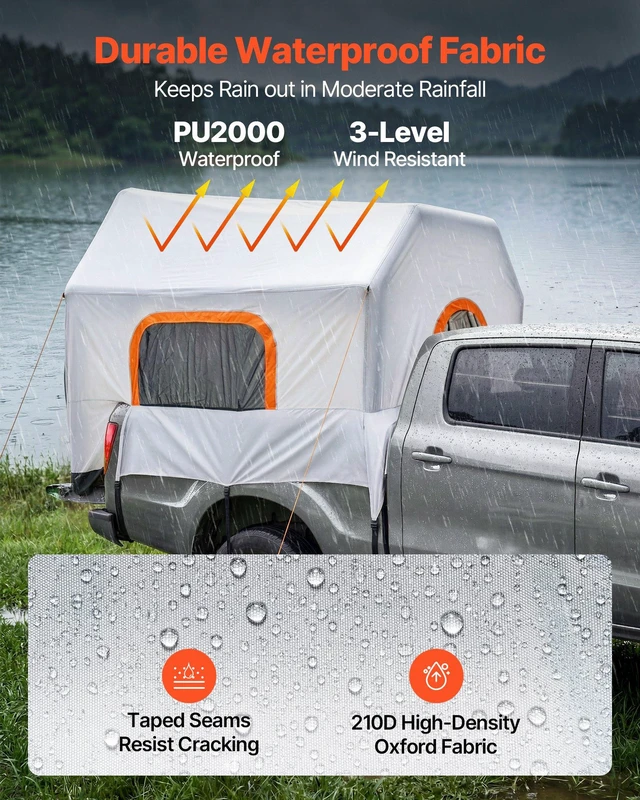 Alt view image 5 of 8 - VEVOR Inflatable Pickup Truck Tent, 7.2 x 5.4 FT 3-Season Truck Bed Tent with Ventilated Mesh Windows, PU2000mm Waterproof Pickup Camping Tents for Outdoor Hiking Activities - Air Pump Included