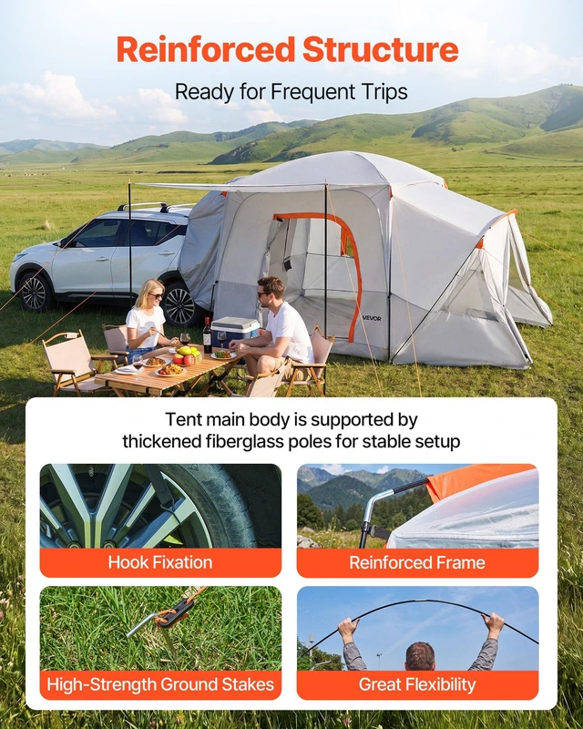 Alt view image 3 of 8 - VEVOR SUV Camping Tent for 5-9 Person, 13 x 10 FT 3-Season SUV Tailgate Tent with Ventilated Windows, PU2000mm Waterproof Dual-Use Car Rear Hatch Tents for Outdoor Hiking Travels