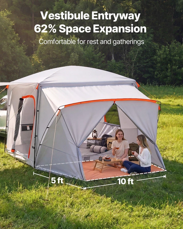 Alt view image 4 of 8 - VEVOR SUV Camping Tent for 5-9 Person, 13 x 10 FT 3-Season SUV Tailgate Tent with Ventilated Windows, PU2000mm Waterproof Dual-Use Car Rear Hatch Tents for Outdoor Hiking Travels