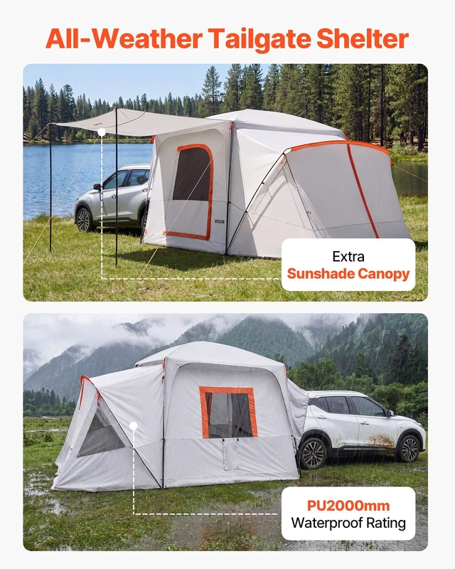 Alt view image 5 of 8 - VEVOR SUV Camping Tent for 5-9 Person, 13 x 10 FT 3-Season SUV Tailgate Tent with Ventilated Windows, PU2000mm Waterproof Dual-Use Car Rear Hatch Tents for Outdoor Hiking Travels