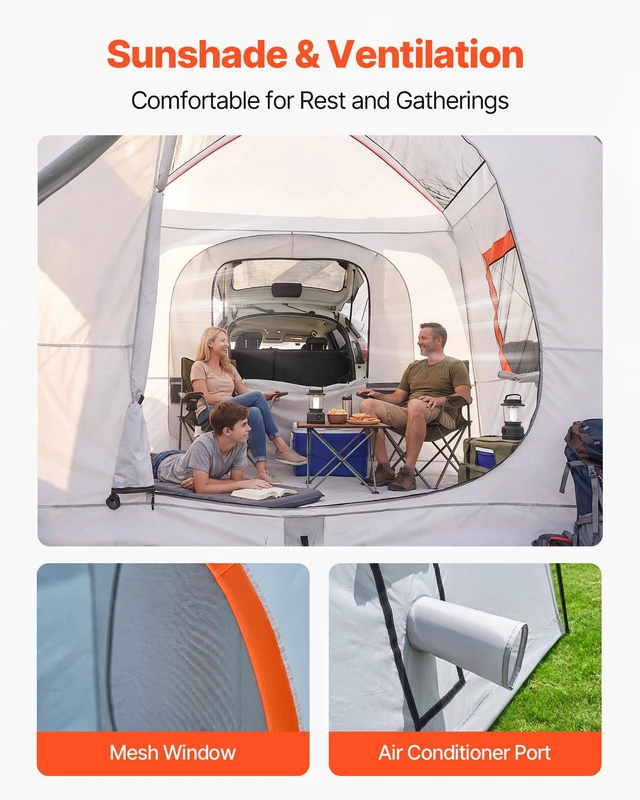 Alt view image 6 of 8 - VEVOR SUV Camping Tent for 5-9 Person, 13 x 10 FT 3-Season SUV Tailgate Tent with Ventilated Windows, PU2000mm Waterproof Dual-Use Car Rear Hatch Tents for Outdoor Hiking Travels