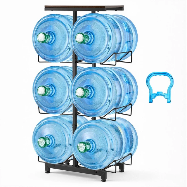 Main image of VEVOR Water Jug Holder, 4 Tiers Double Rows 3 and 5 Gallon Water Bottle Holder for 6 Bottles, Heavy Duty Jug Rack Organizer with Handles, Foldable for Kitchen, Office, Living Room, Black and Brown