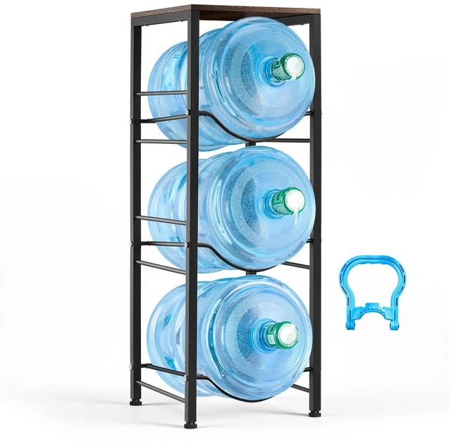 Main image of VEVOR Water Jug Holder, 4 Tiers 3 and 5 Gallon Water Bottle Holder for 3 Bottles, Heavy Duty Jug Rack Organizer with Storage Shelf, Detachable for Kitchen, Office, Living Room, Black and Brown