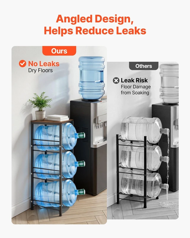Alt view image 4 of 8 - VEVOR Water Jug Holder, 4 Tiers 3 and 5 Gallon Water Bottle Holder for 3 Bottles, Heavy Duty Jug Rack Organizer with Storage Shelf, Detachable for Kitchen, Office, Living Room, Black and Brown