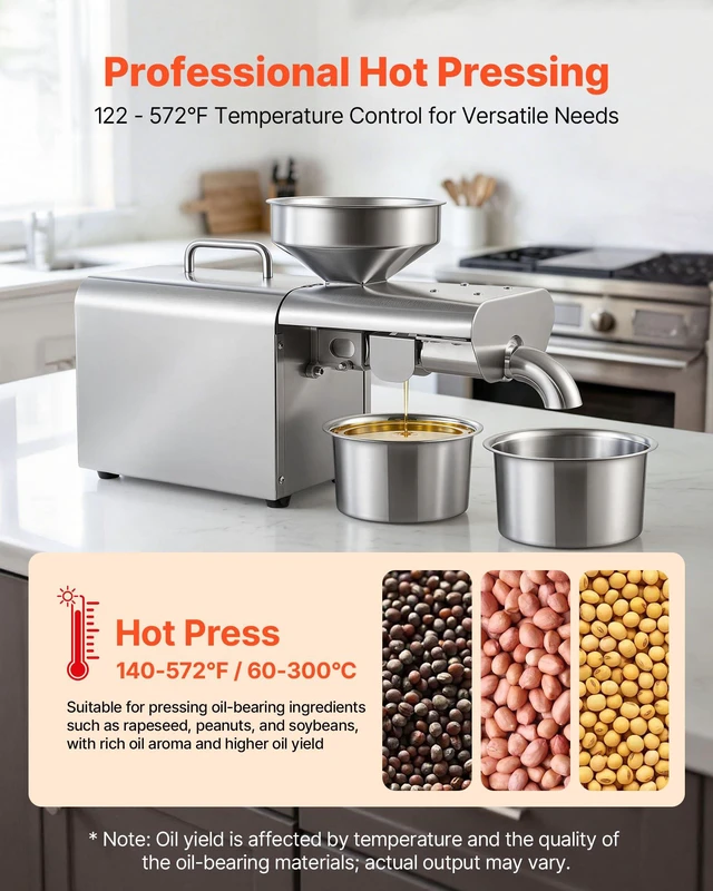 Alt view image 2 of 8 - VEVOR Oil Press Machine, 8.27 LBS/H Capacity, 750W Oil Extractor Machine, Automatic Electric Oil Maker for Home Commercial Use, 122572 Hot Pressing for Peanuts Sesames Soybeans Almonds