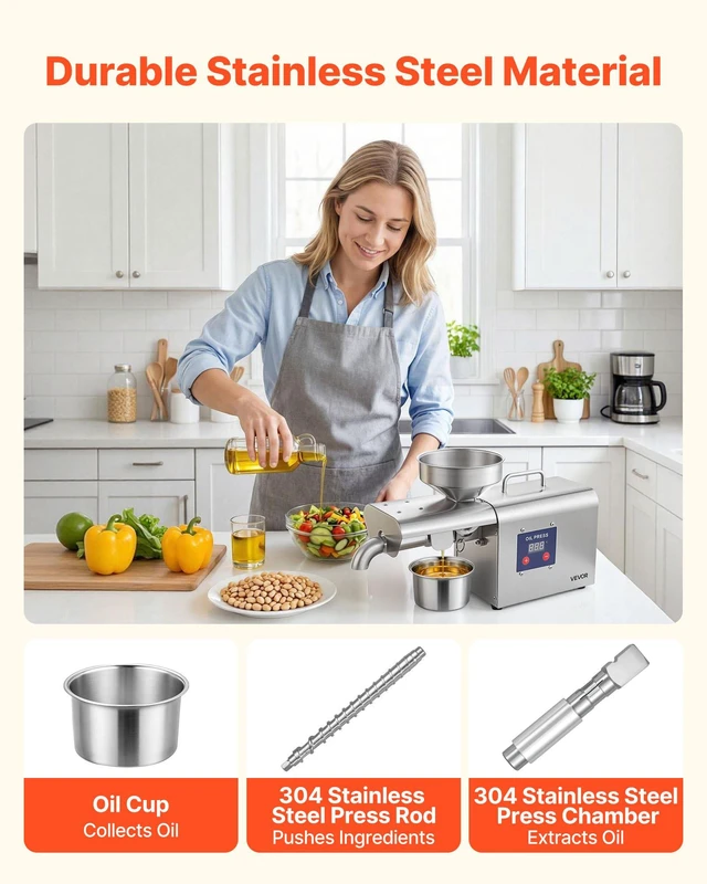Alt view image 5 of 8 - VEVOR Oil Press Machine, 8.27 LBS/H Capacity, 750W Oil Extractor Machine, Automatic Electric Oil Maker for Home Commercial Use, 122572 Hot Pressing for Peanuts Sesames Soybeans Almonds