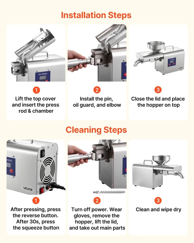 Alt view image 7 of 8 - VEVOR Oil Press Machine, 8.27 LBS/H Capacity, 750W Oil Extractor Machine, Automatic Electric Oil Maker for Home Commercial Use, 122572 Hot Pressing for Peanuts Sesames Soybeans Almonds