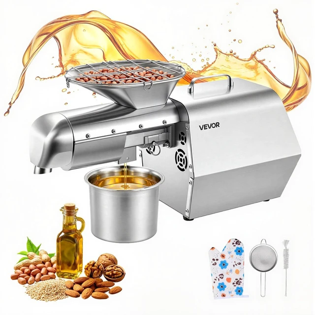 Main image of VEVOR Oil Press Machine, 11 LBS/H Capacity, 1250W Oil Extractor Machine, Automatic Electric Oil Maker for Home Commercial Use, 122572 Hot & Cold Pressing for Peanuts Sesames Soybeans Almonds