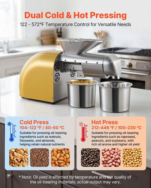Alt view image 2 of 8 - VEVOR Oil Press Machine, 11 LBS/H Capacity, 1250W Oil Extractor Machine, Automatic Electric Oil Maker for Home Commercial Use, 122572 Hot & Cold Pressing for Peanuts Sesames Soybeans Almonds