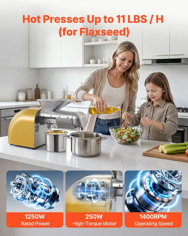 Alt view image 4 of 8 - VEVOR Oil Press Machine, 11 LBS/H Capacity, 1250W Oil Extractor Machine, Automatic Electric Oil Maker for Home Commercial Use, 122572 Hot & Cold Pressing for Peanuts Sesames Soybeans Almonds