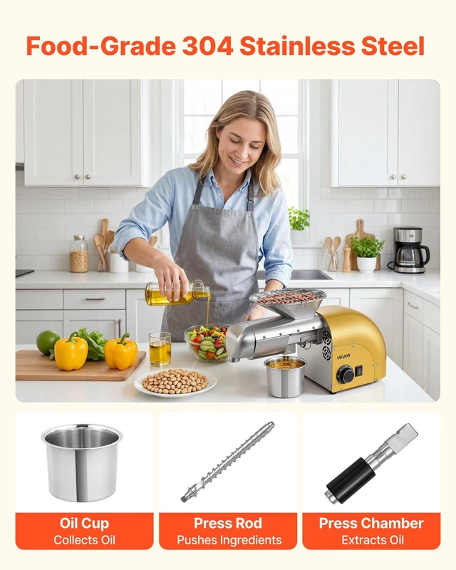 Alt view image 5 of 8 - VEVOR Oil Press Machine, 11 LBS/H Capacity, 1250W Oil Extractor Machine, Automatic Electric Oil Maker for Home Commercial Use, 122572 Hot & Cold Pressing for Peanuts Sesames Soybeans Almonds