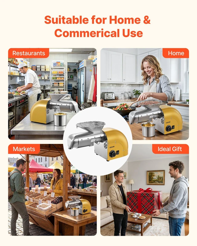 Alt view image 6 of 8 - VEVOR Oil Press Machine, 11 LBS/H Capacity, 1250W Oil Extractor Machine, Automatic Electric Oil Maker for Home Commercial Use, 122572 Hot & Cold Pressing for Peanuts Sesames Soybeans Almonds